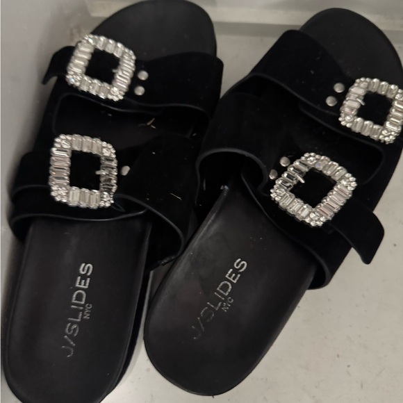 J Slides Shoes - J SLIDES SIZE 10 Women's Black Sandals with Silver Buckles
